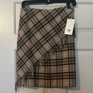 Worth Asymmetrical Plaid Skirt - Green and Tan